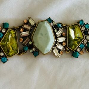 Blue and Green Gemstone Bracelet with Gold-Toned Setting